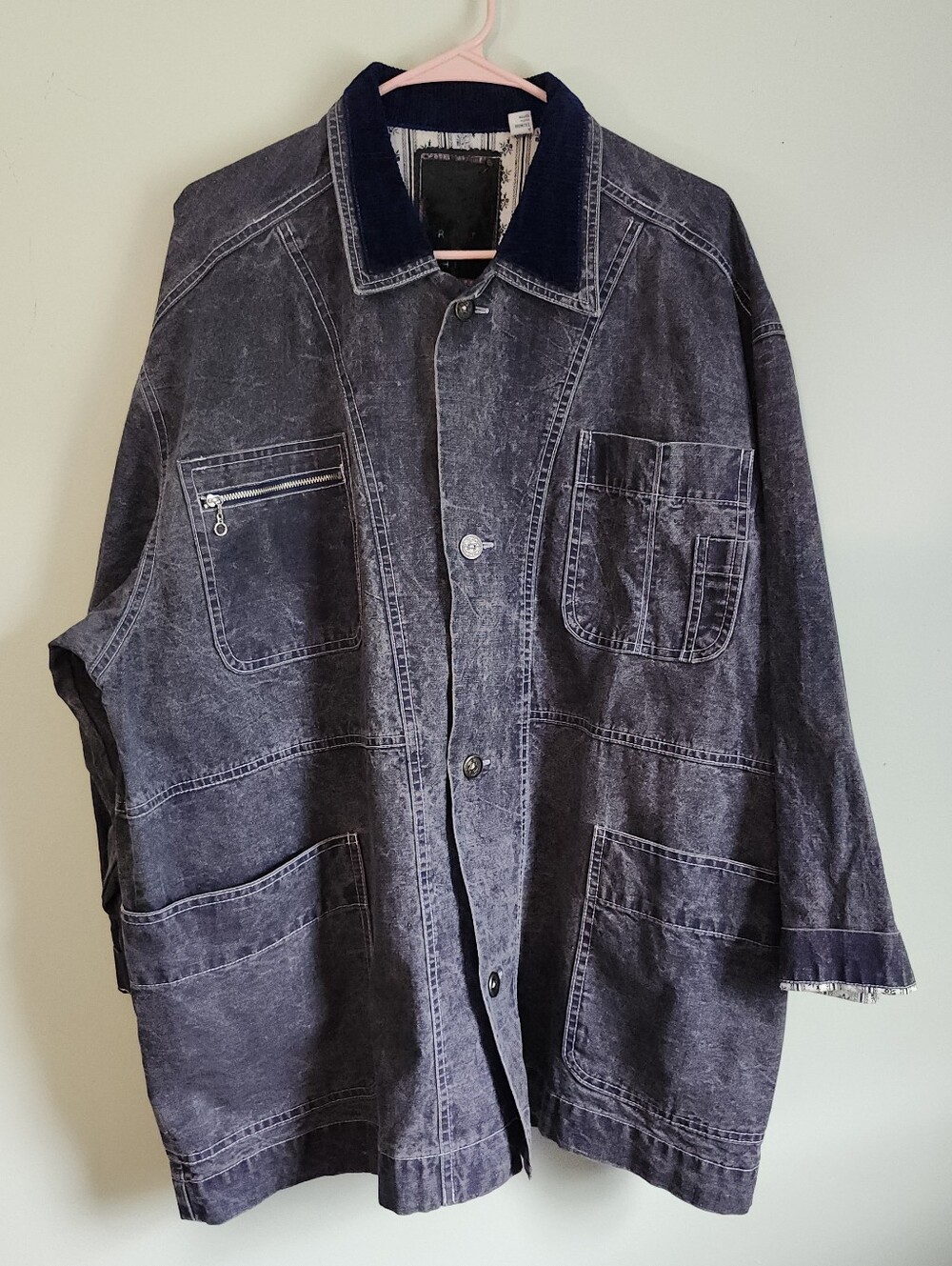 ESPRIT Vintage Worker Aesthetic Dark Grey/Black Denim Button Shirt Jacket Sz M